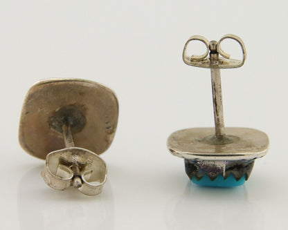 Navajo Hand Stampied Earrings 925 Silver Blue Turquoise Native Artist C.80's