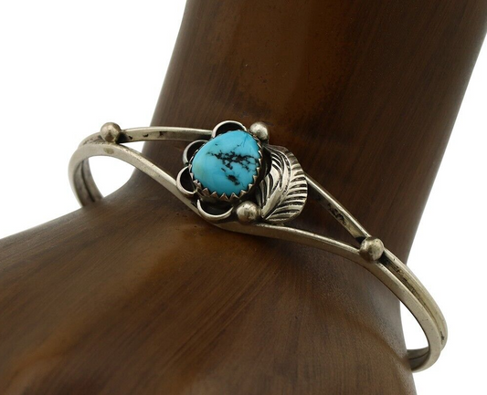 Navajo Handmade Bracelet 925 Silver Natural Blue Turquoise Native American C80s