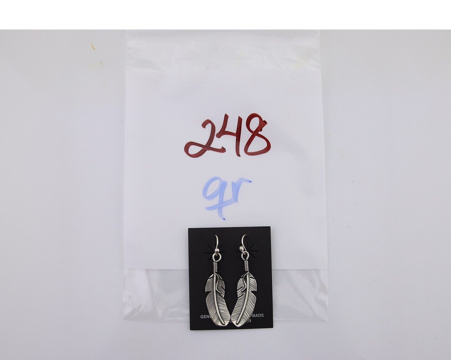 Navajo Feather Earrings 925 Silver Native American Artist C.80's