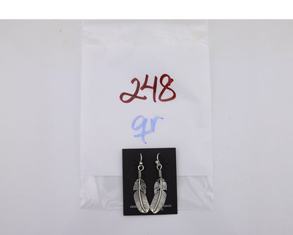 Navajo Feather Earrings 925 Silver Native American Artist C.80's