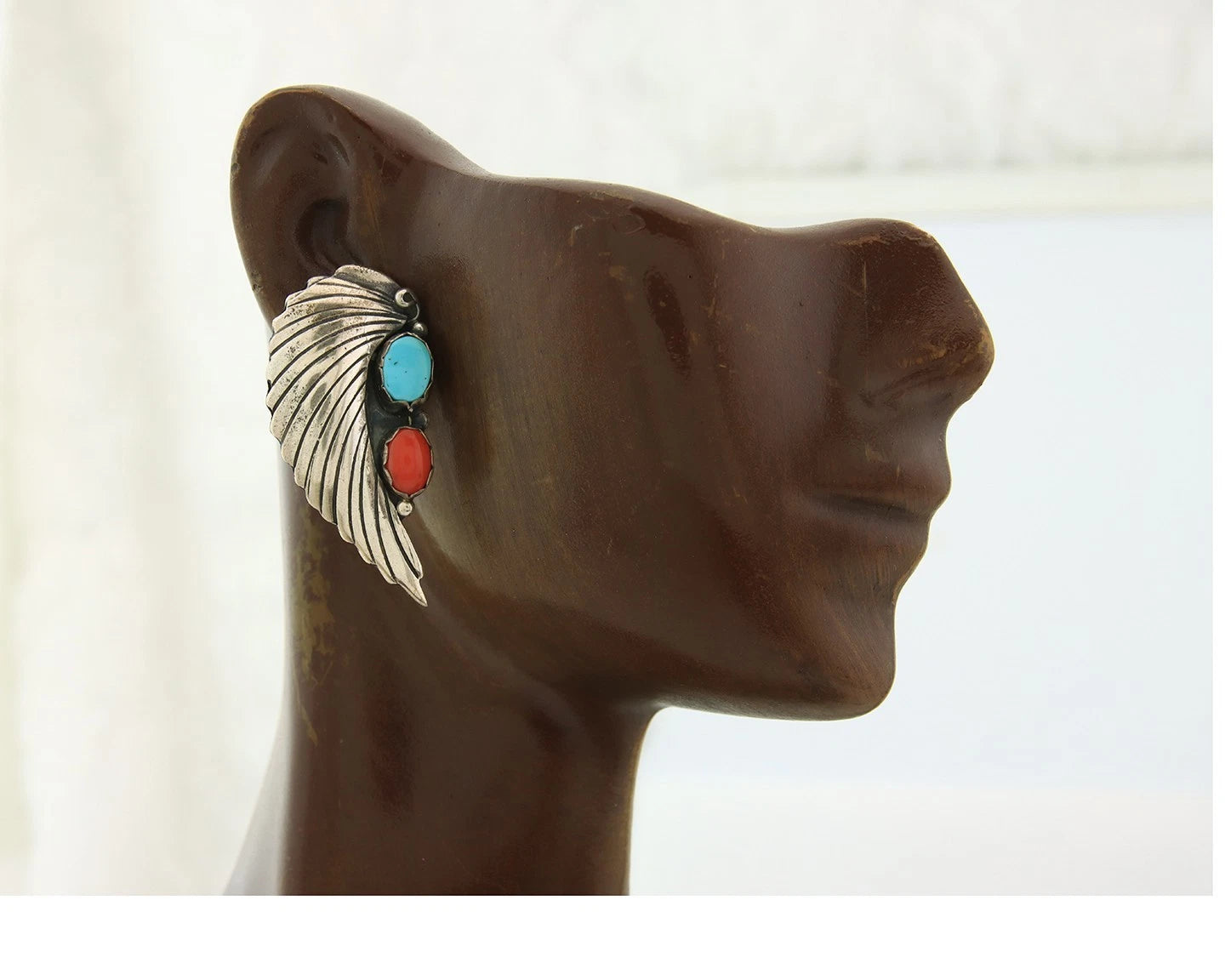 Navajo Angel Wing Earrings Sterling Silver Natural Gemstones Vintage