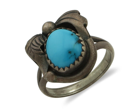 Navajo Ring .925 Silver Sleeping Beauty Turquoise Native American Artist C.80's