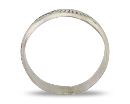 Navajo Hand Stamped Band 925 Silver 5.0 mm Signed Larry Chavez Size 6.75 C.80's
