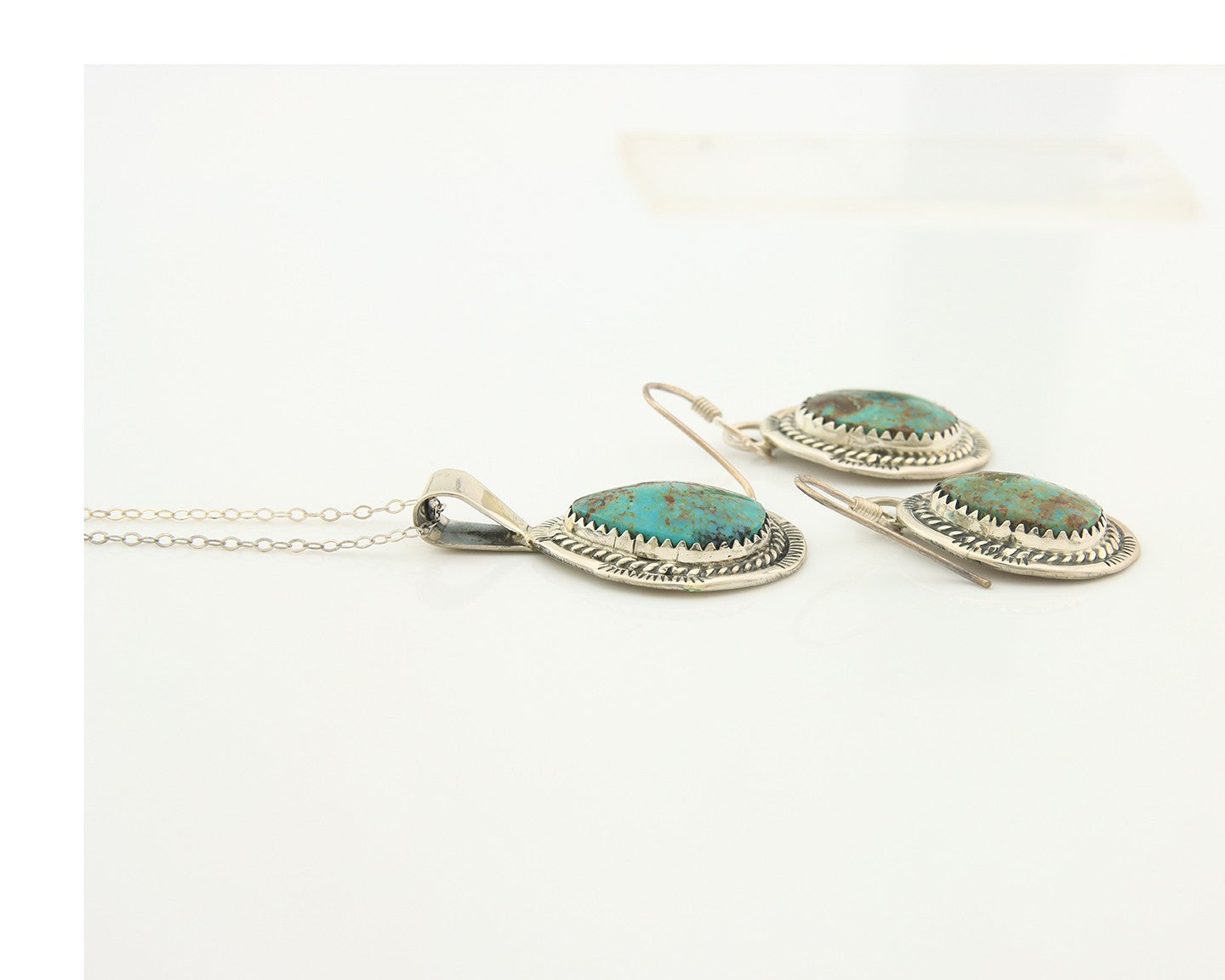 Navajo Necklace Earrings Set Sterling Silver Turquoise Vintage Signed Begay