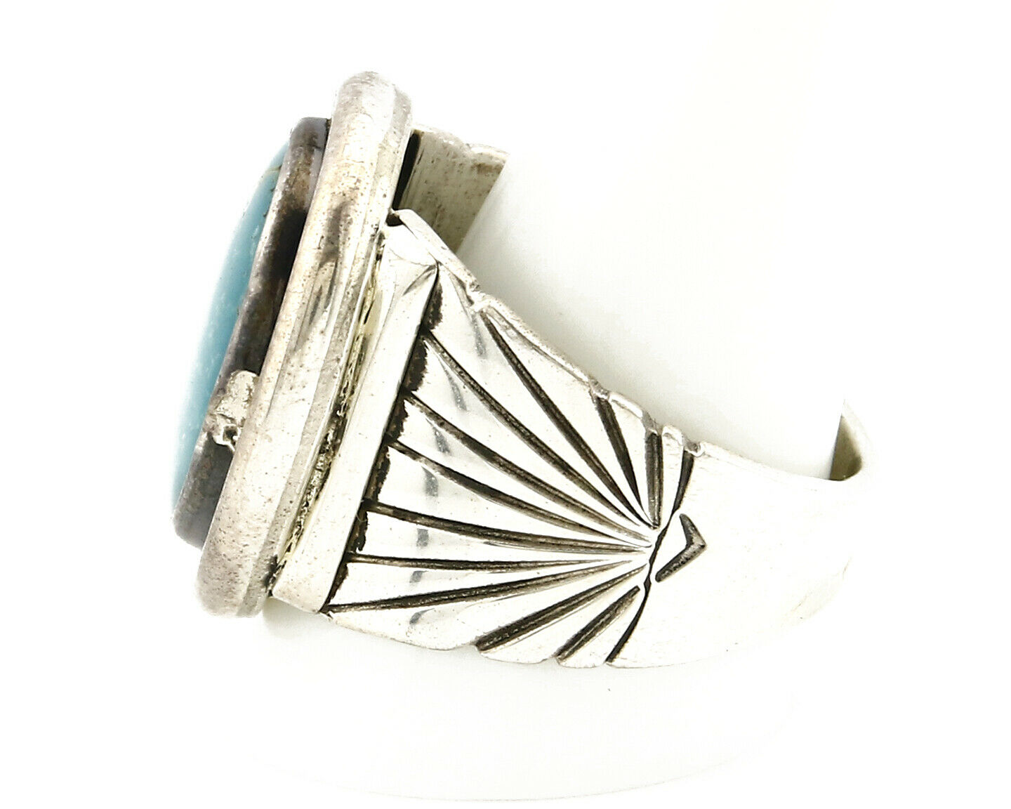 Navajo Ring .925 SOLID Silver Kingman Turquoise Signed Artist Doug Zachary C.80s