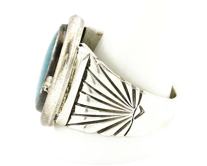 Navajo Ring .925 SOLID Silver Kingman Turquoise Signed Artist Doug Zachary C.80s