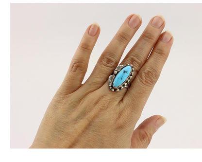 Navajo Ring 925 Silver Sleeping Beauty Turquoise Signed SC C.80's
