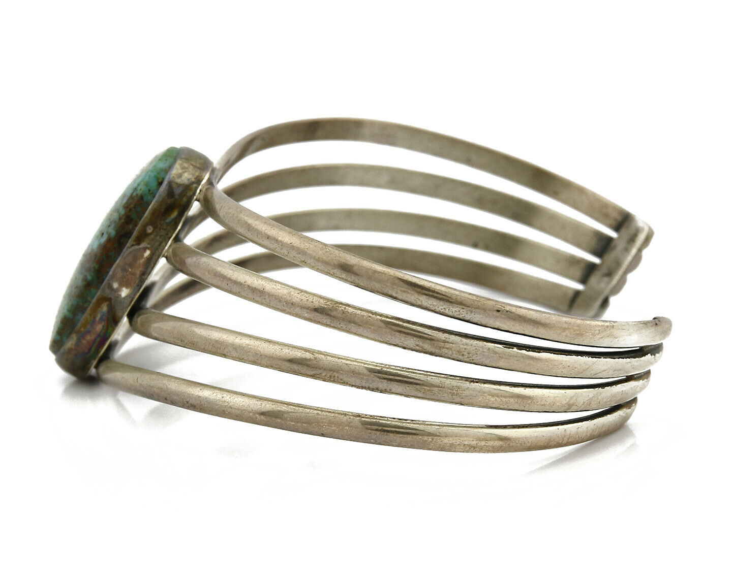 Navajo Handmade 4 Row .925 Silver Natural Turquoise Cuff Bracelet