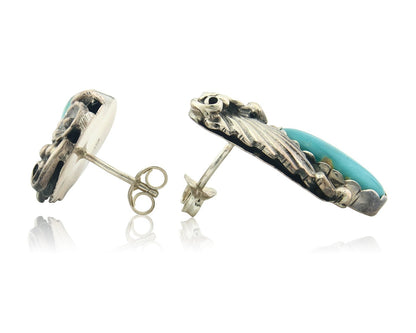 Navajo Earrings Sterling Silver Natural Turquoise Vintage Authentic