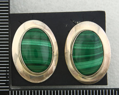 Navajo Earrings 925 Silver Natural Malachite Native American Artist C.80's