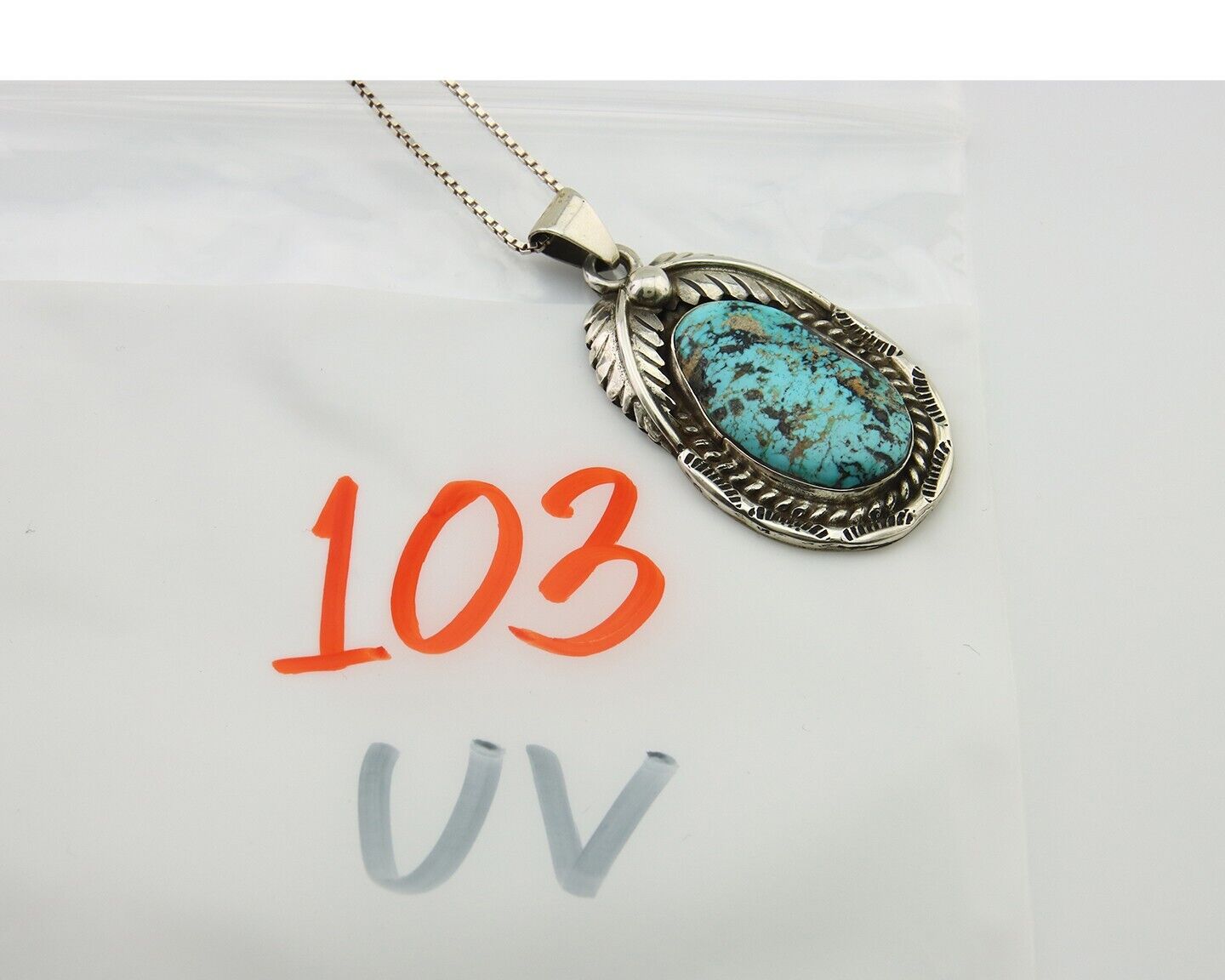 Navajo Necklace 925 Silver Blue Diamond Turquoise Artist Signed Sunrise C.80's