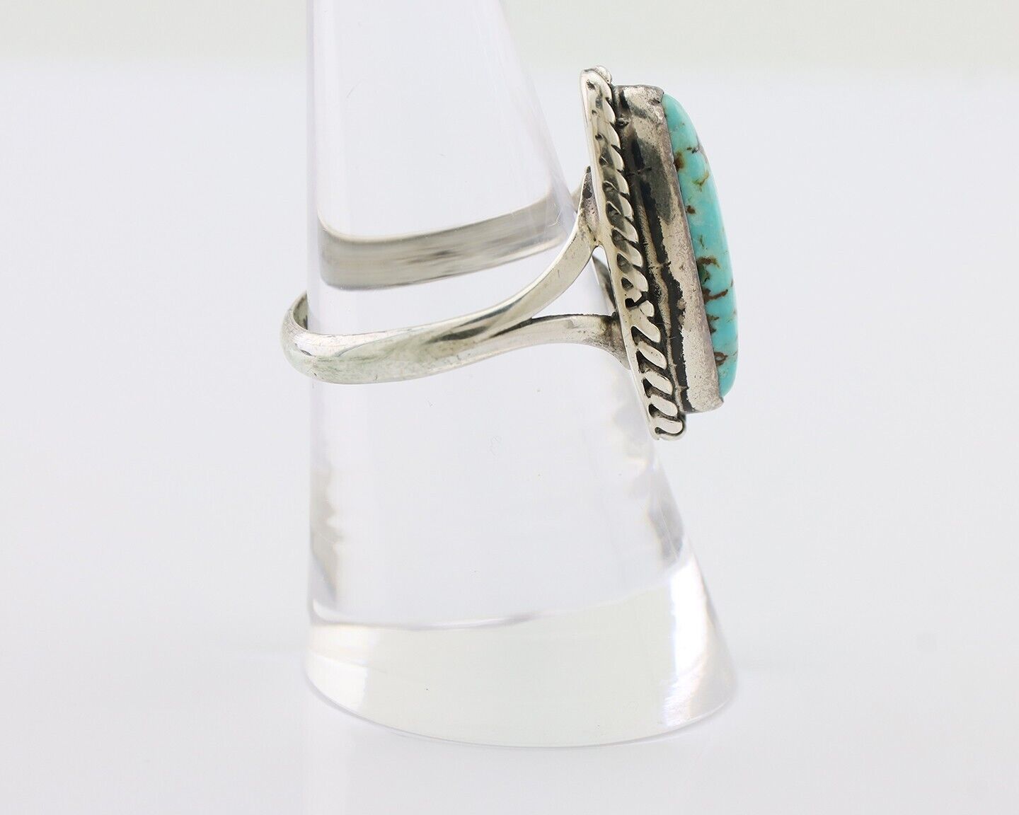 Navajo Handmade Ring 925 Silver Kingman Turquoise Size 8.0 C.80's