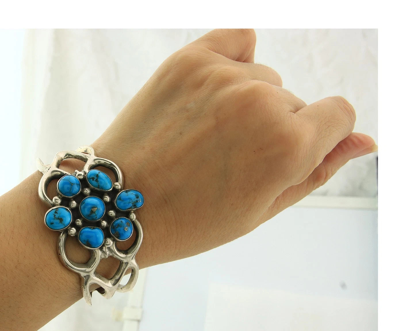 Navajo Bracelet Sterling Silver Turquoise Vintage Artist Signed Mike Platero