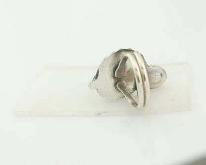 Navajo Ring 925 Sterling Natural Coral & Turquoise Signed EH C.80's Size 6.0