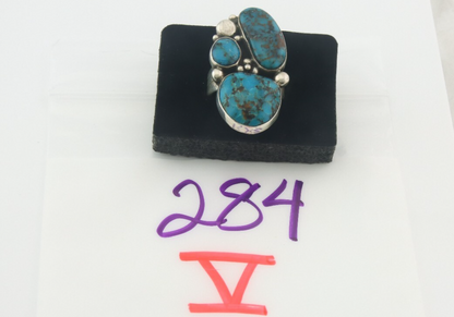 Vintage Navajo Ring 925 Sterling Authentic Turquoise Artist Signed D Size 9.0