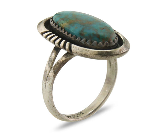 Navajo Ring 925 Sterling Natural Blue Turquoise Native Artist C.80's Size 6.25