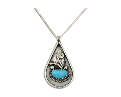 Navajo Necklace 925 Silver Natural Blue Turquoise Artist Signed JASON BAHE C.80s