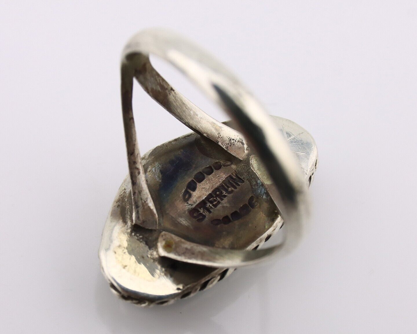 Navajo Ring 925 Silver Natural Turquoise Artist Signed Rabbit Stick C.80's