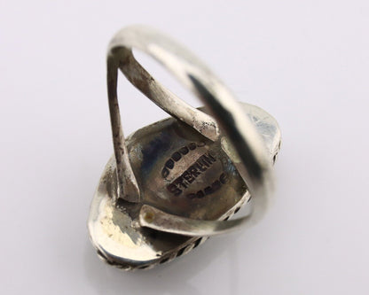 Navajo Ring 925 Silver Natural Turquoise Artist Signed Rabbit Stick C.80's