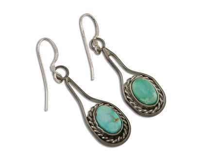 Navajo Dangle Earrings 925 Silver Natural Turquoise Native American Artist C.80s