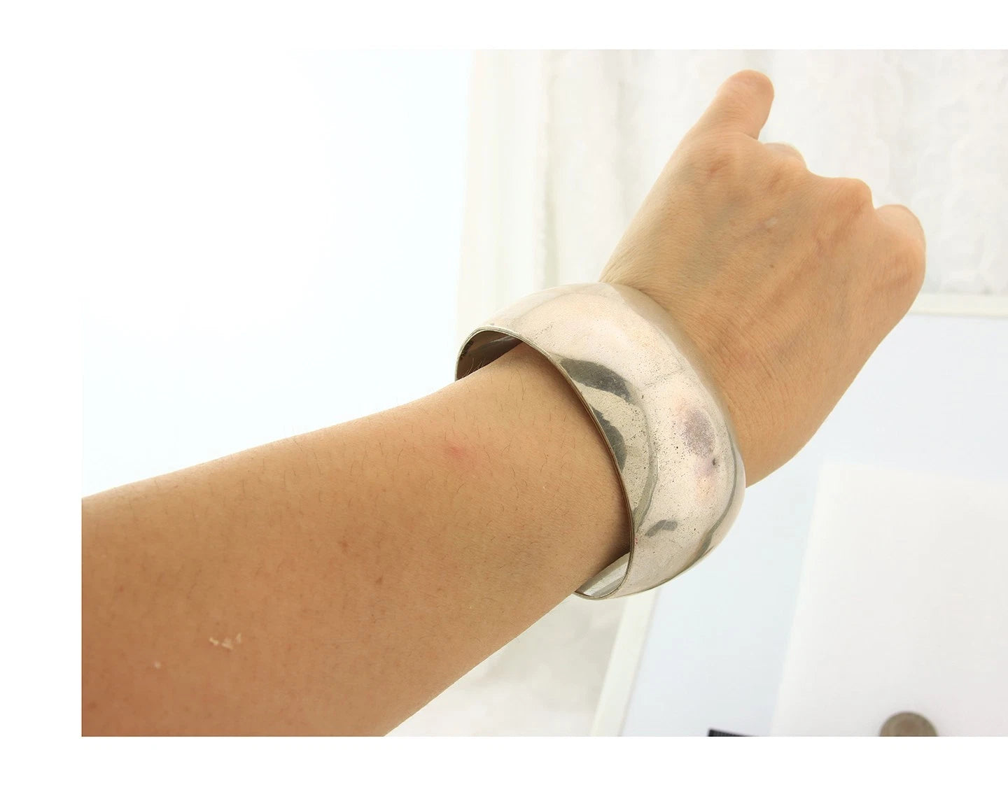 Navajo Cuff Bracelet Sterling Silver Signed NS Vintage Handmade
