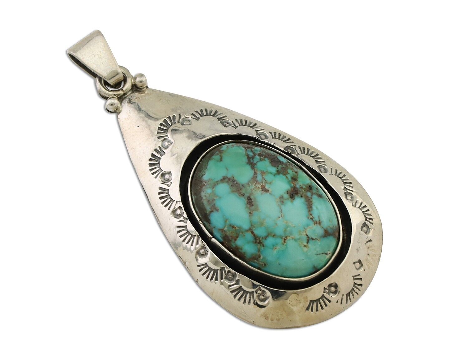 Navajo Pendant 925 Silver Blue Gem Turquoise Artist Signed MC C.80's