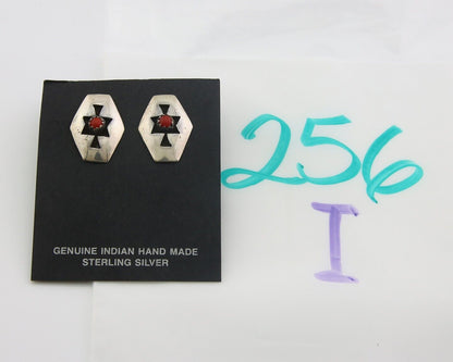 Navajo Earrings 925 Silver Natural Coral Native American Artist C.80's