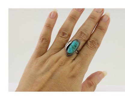 Navajo Handmade Ring 925 Silver Natural Turquoise Native American Artist C.80's