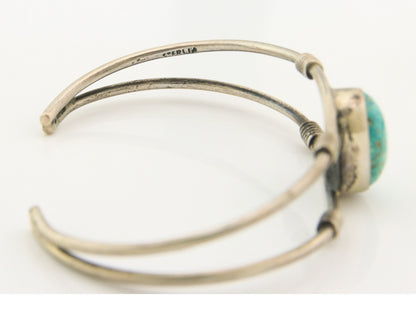 Navajo Cuff Bracelet Sterling Silver Blue Gem Turquoise Native American Artist