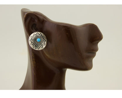 Navajo Shield Earrings 925 Silver Blue Turquoise Artist Signed SN C.80s