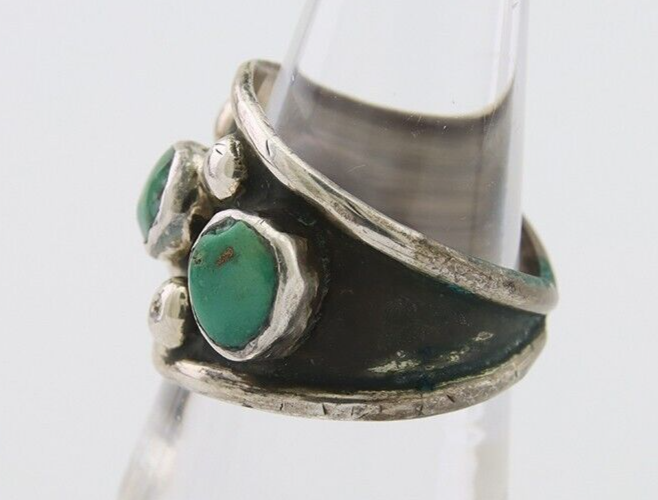 Navajo Handmade Ring 925 Silver Natural Turquoise Native Artist C.80's