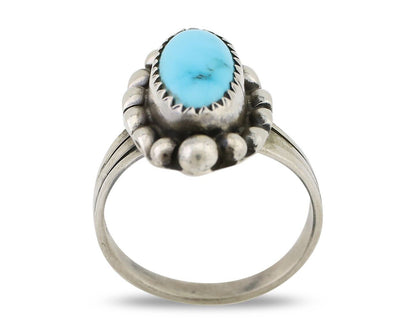 Navajo Ring 925 Silver Sleeping Beauty Turquoise Artist Signed SC C.80's