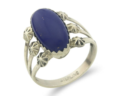 Navajo Ring 925 Sterling Natural Lapis Handmade Native Artist C.80's