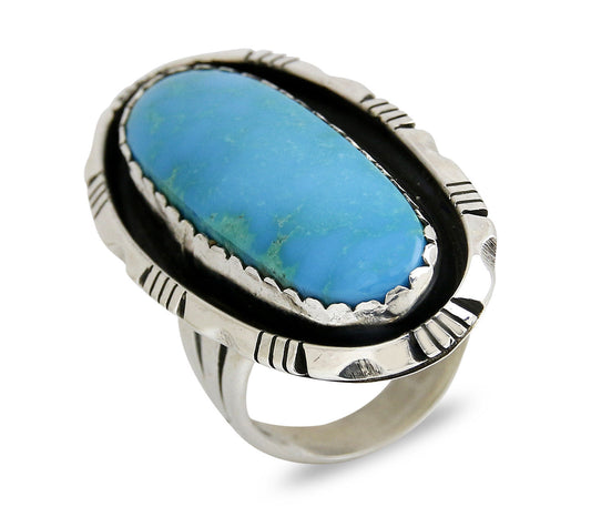 Large Navajo Museum Quality Handmade .925 Solid Silver Natural Turquoise Ring