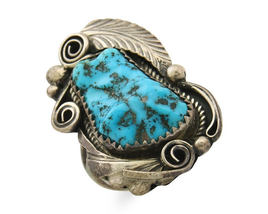 Navajo Ring 925 Sterling Turquoise Artist Justin Morris C.80's Size 8.25