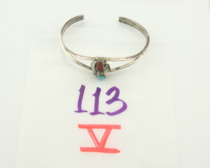 Navajo Bracelet 925 Silver Coral & Turquoise Cuff Signed Keith James C.80's