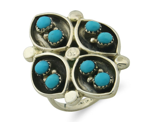 Vintage Zuni Ring 925 Sterling Authentic Natural Turquoise Native Artist Sz 7.0