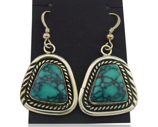 Navajo Earrings 925 Silver Natural Turquoise Artist Signed Sun West C80s