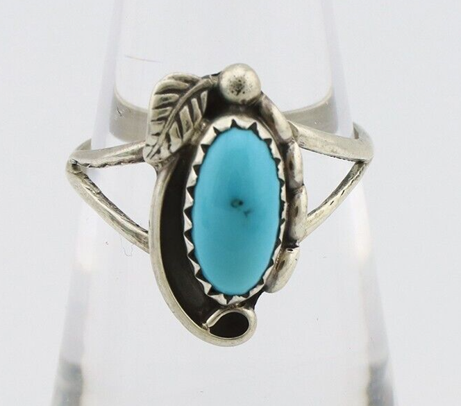 Navajo Ring 925 Silver Sleeping Beauty Turquoise Signed SkyStone Creations C80s