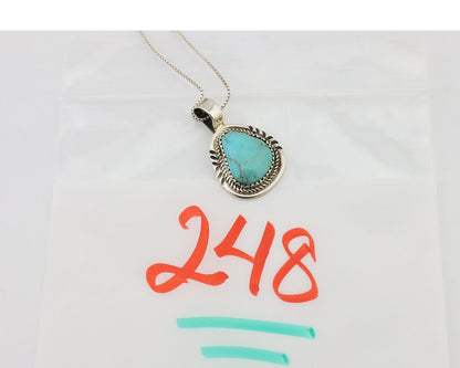 Navajo Necklace 925 Silver Natural Blue Turquoise Signed Anna Begay C.90's