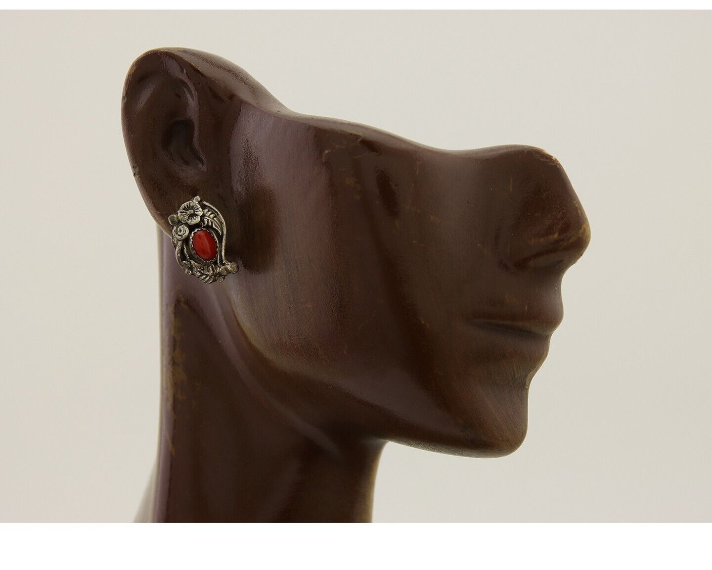 Navajo Earrings 925 Silver Natural Red Coral Artist Signed Begay C.80's