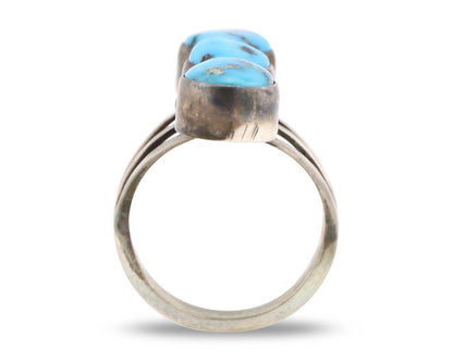 Navajo 3 Stone Ring 925 Silver Blue Turquoise Native American Artist C.80's