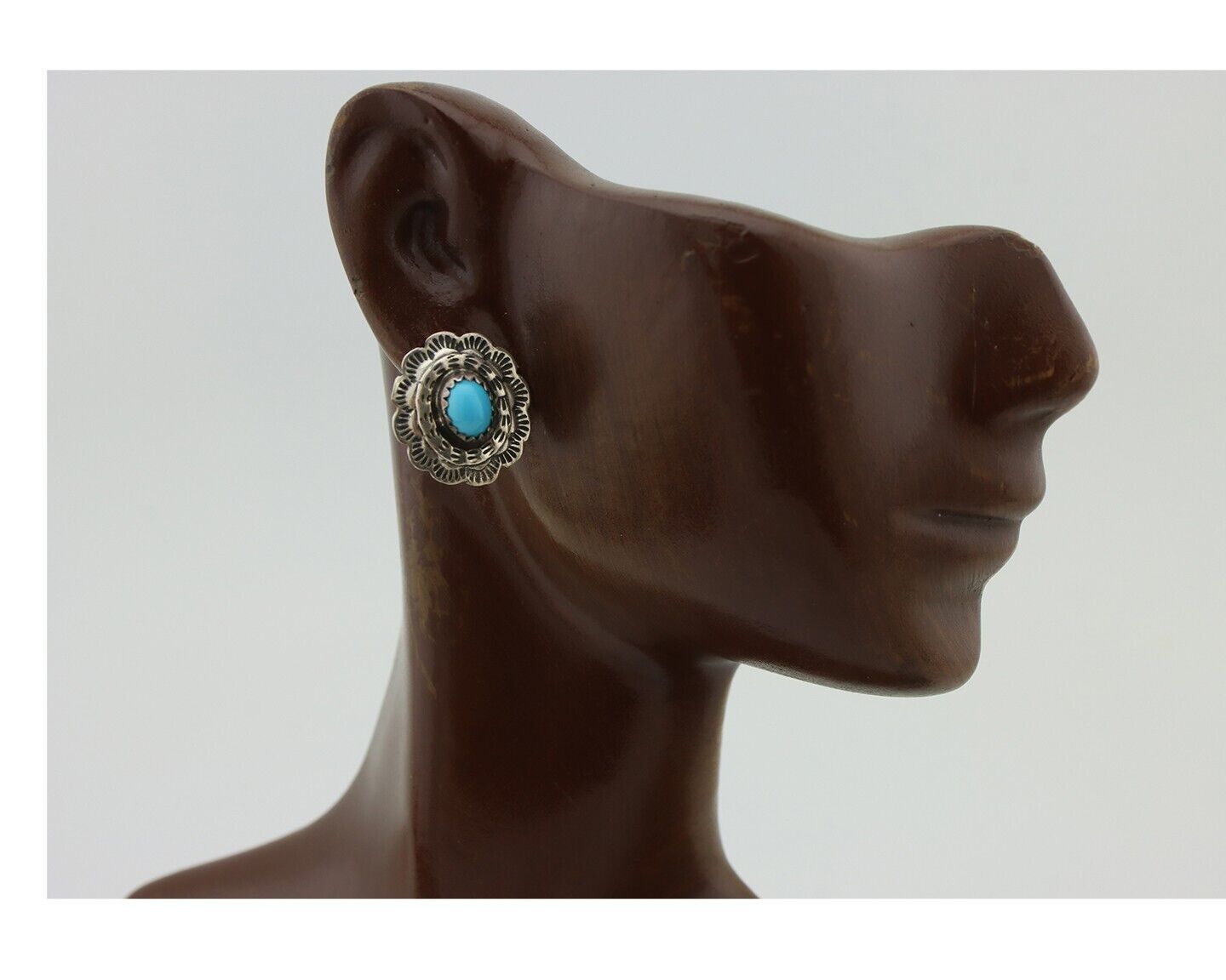 Navajo Earrings 925 Silver Natural Blue Turquoise Native American Artist C.80s