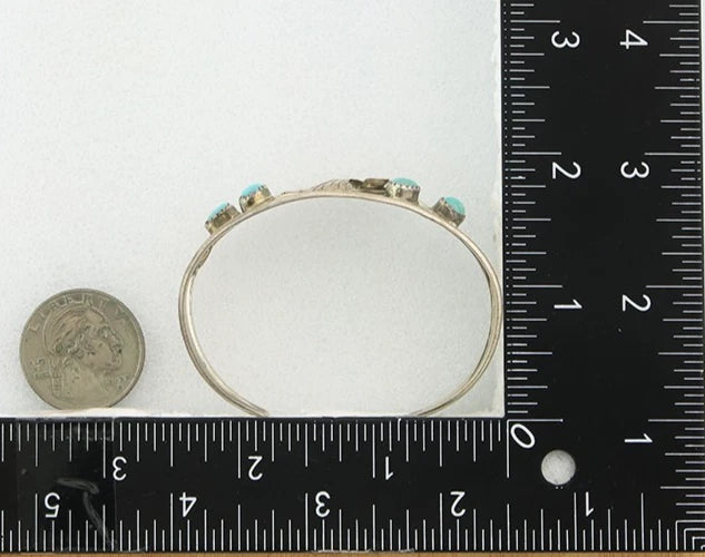 Navajo Cuff Bracelet Sterling Silver Turquoise Vintage Signed EG