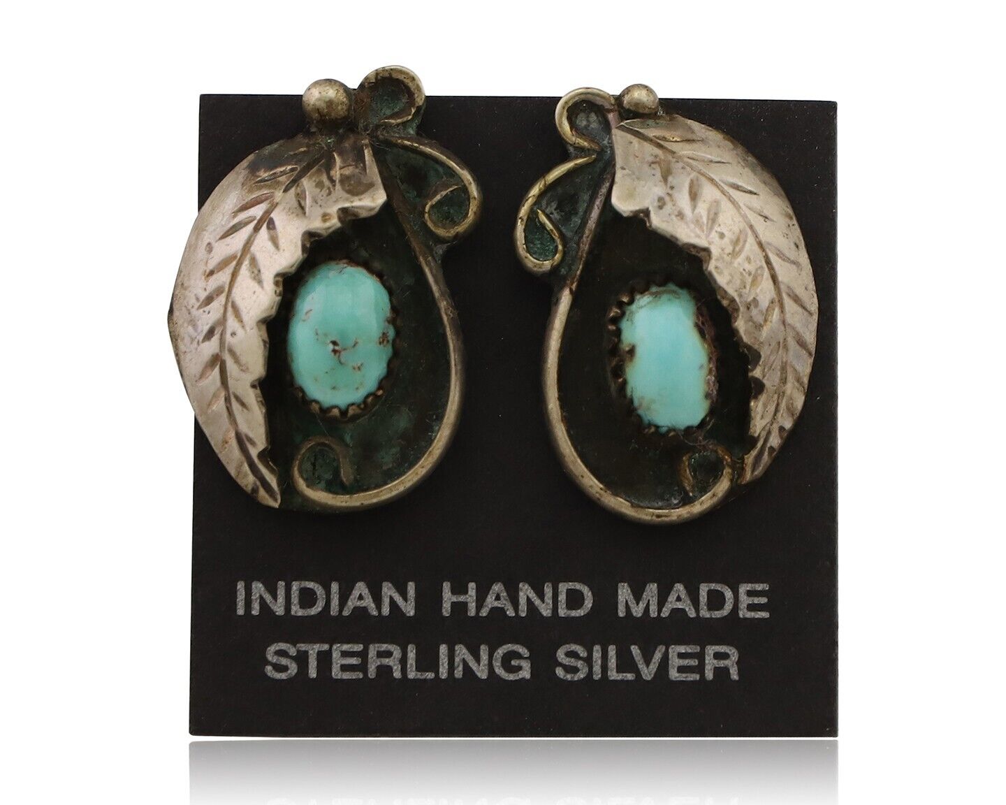 Navajo Earrings 925 Silver Natural Turquoise Native American Artist C.80's