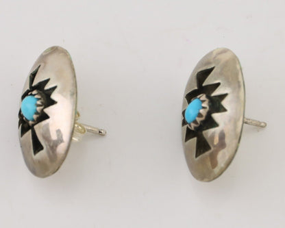 Navajo Hand Cut Earrings 925 Silver Natural Turquoise Native Artist C.80's