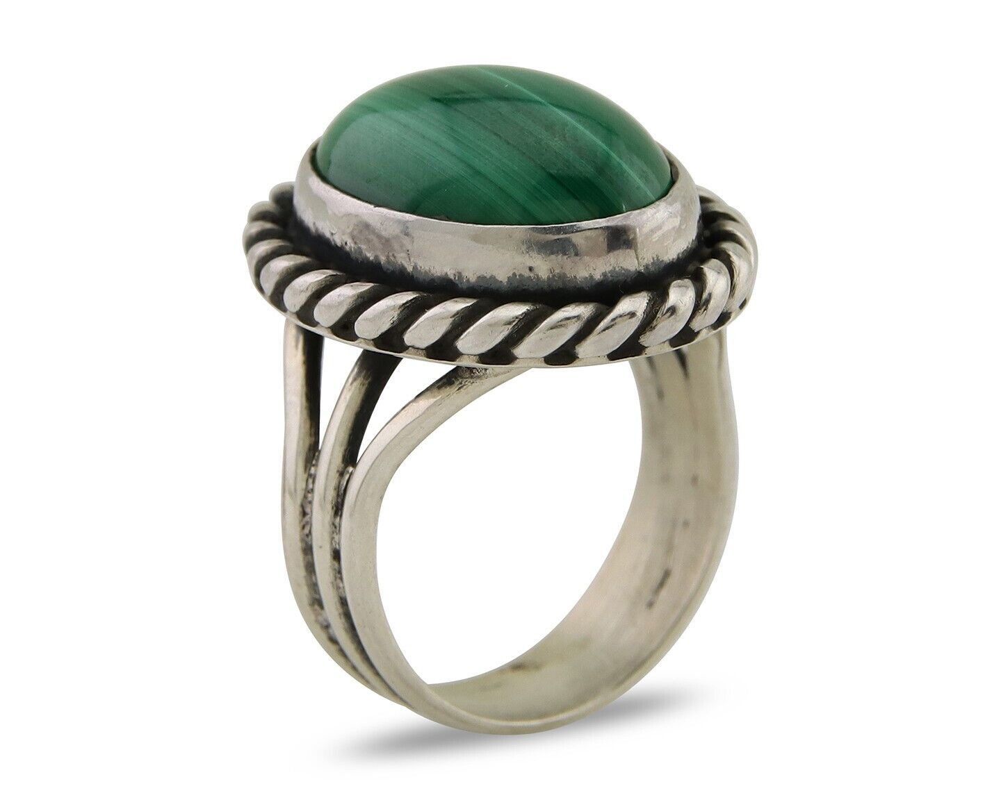 Navajo Ring 925 Silver Natural Malachite Native American Artist C.80's