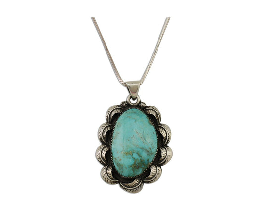 Navajo Necklace 925 Silver Natural Blue Turquoise Native American Artist C.80's