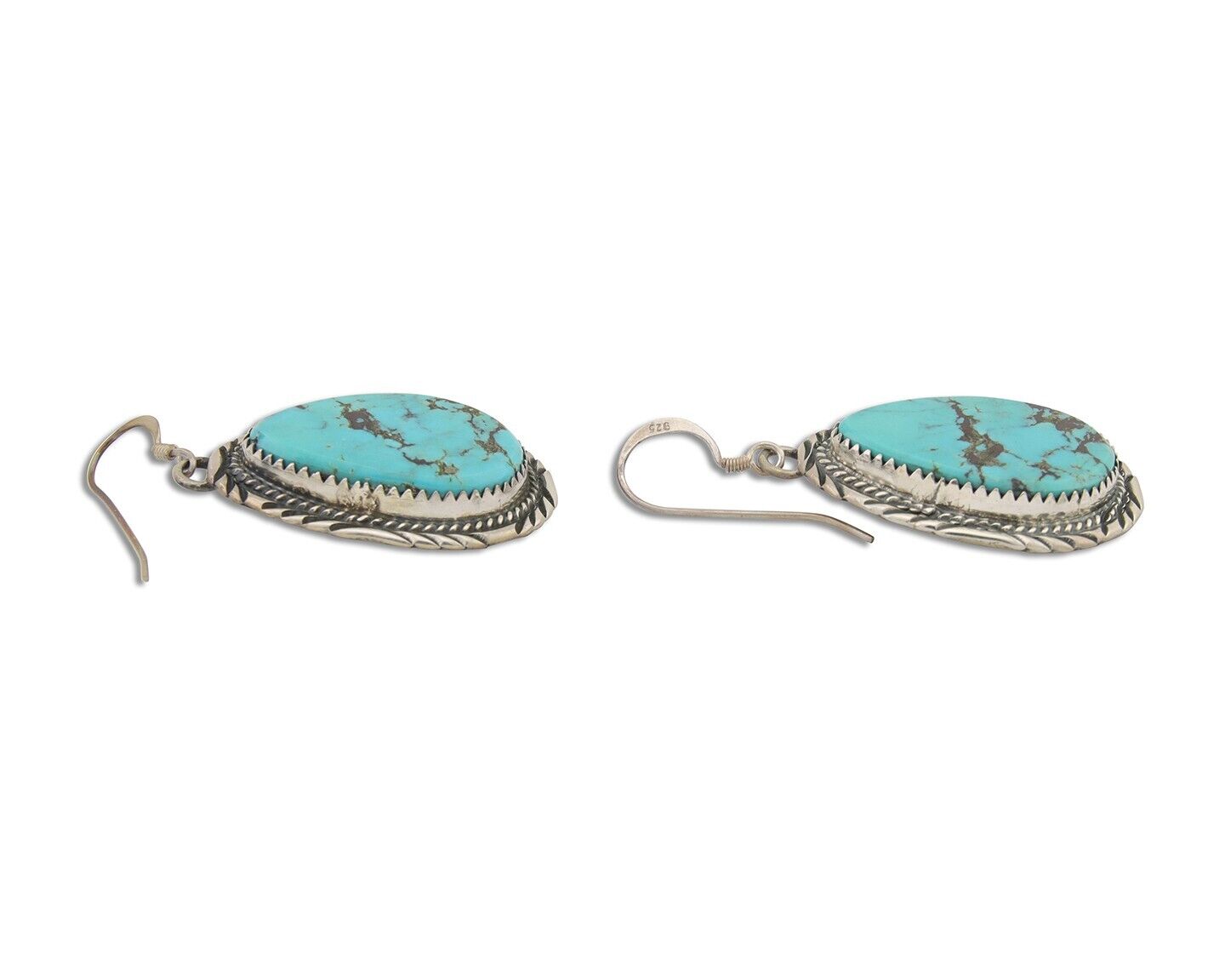 Navajo Dangle Earrings 925 Silver Natural Turquoise Artist Signed Mike Begay C80