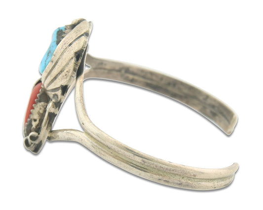 Vintage Navajo Bracelet 925 Silver Handmade Authentic Gemstone Signed SC
